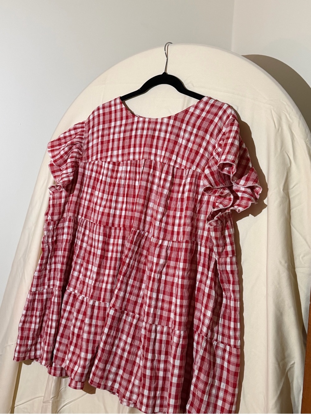 BloomChic Red and White Gingham Ruffle Sleeve Top - Picture 2 of 4